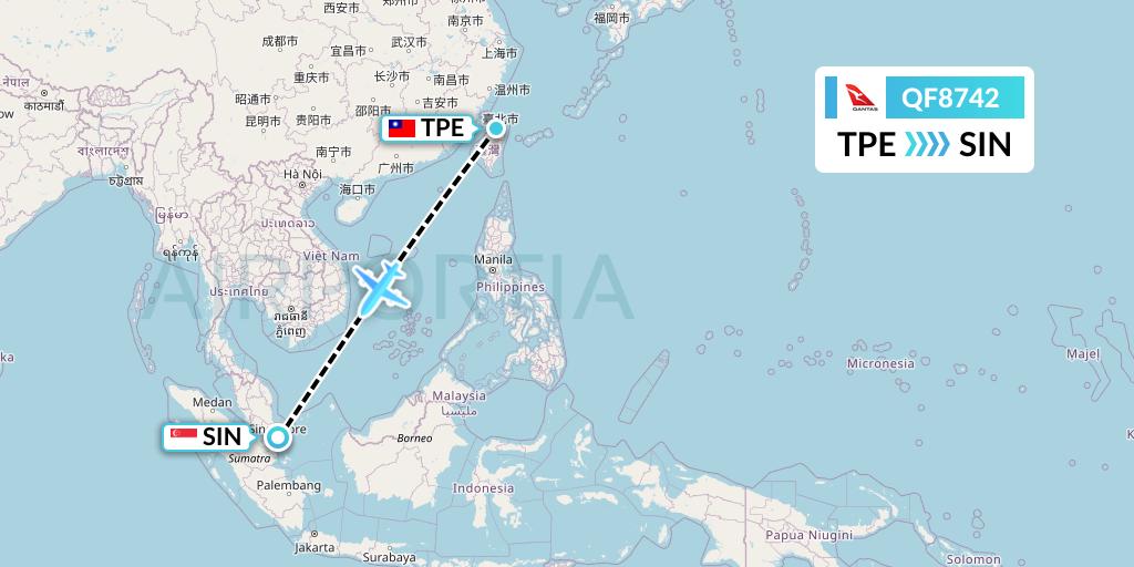 QF8742 Qantas Flight Map: Taipei to Singapore