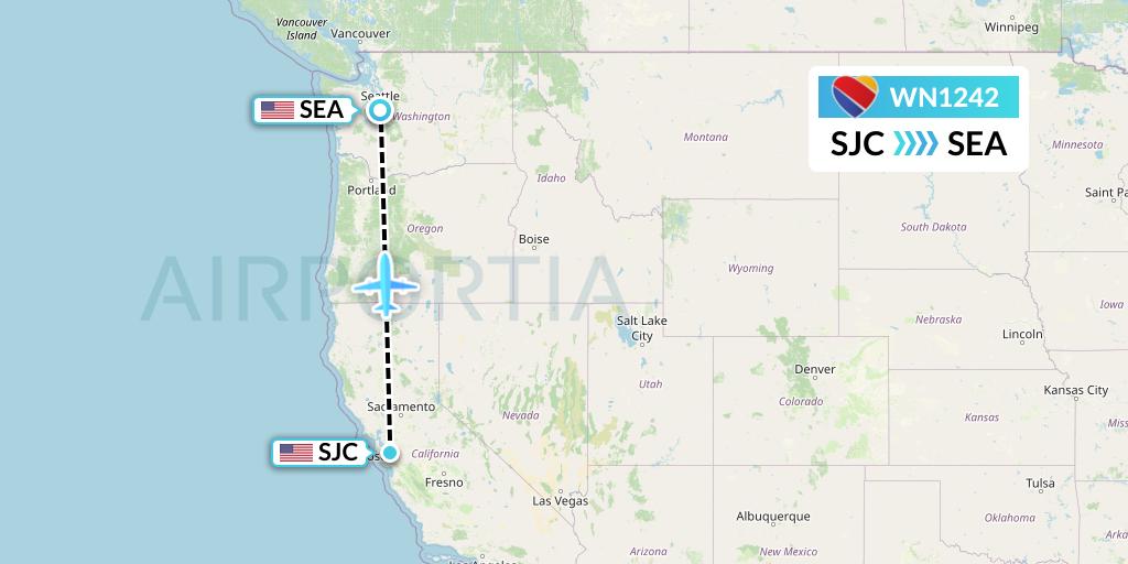 WN1242 Southwest Airlines Flight Map: San Jose to Seattle