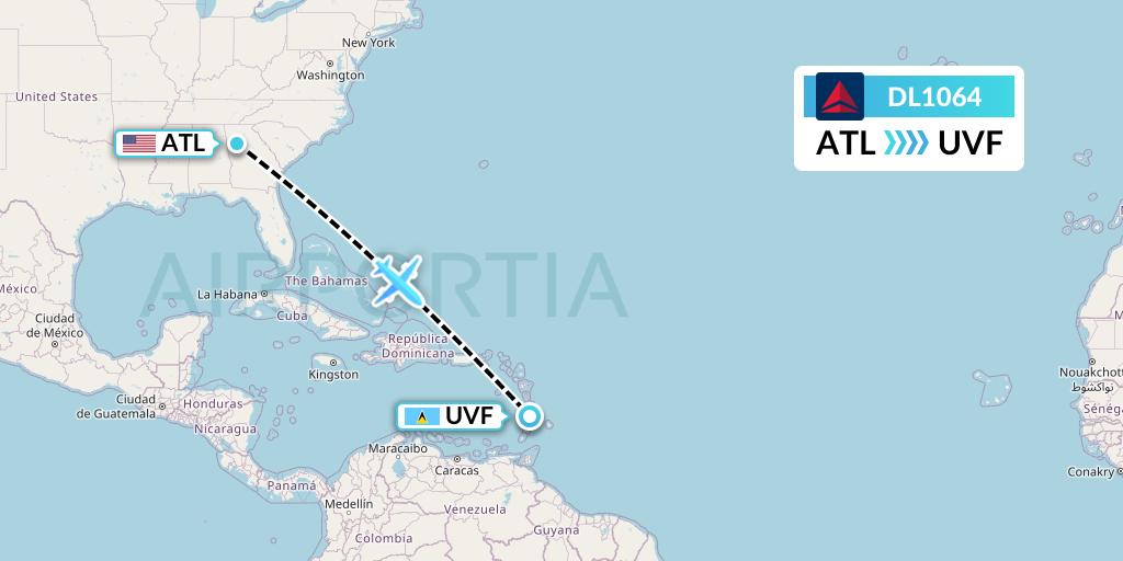 DL1064 Delta Air Lines Flight Map: Atlanta to Vieux Fort