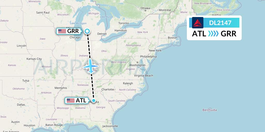 DL2147 Delta Air Lines Flight Map: Atlanta to Grand Rapids