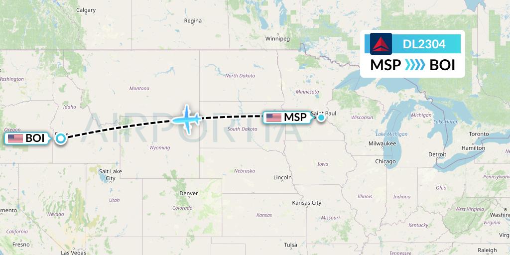 DL2304 Delta Air Lines Flight Map: Minneapolis to Boise