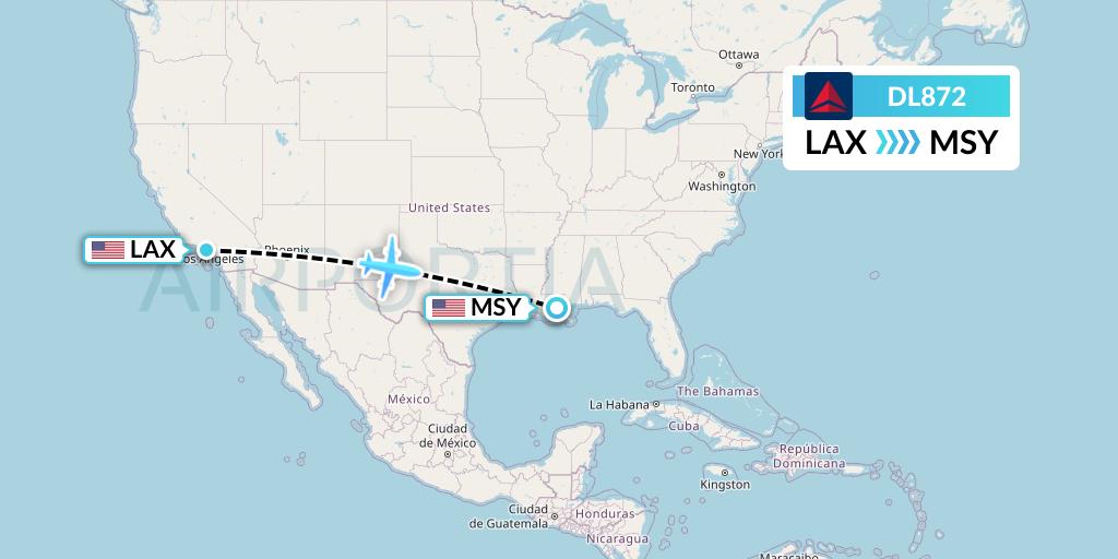 DL872 Delta Air Lines Flight Map: Los Angeles to New Orleans