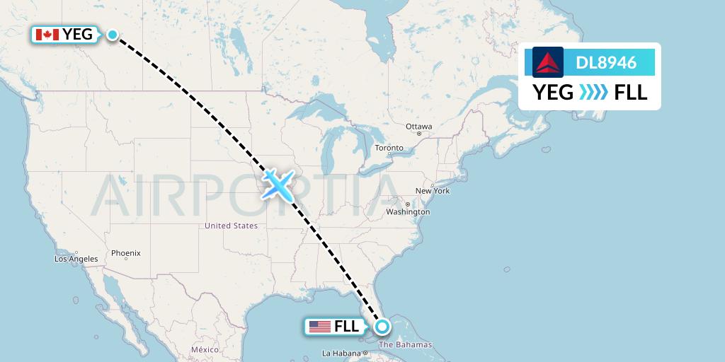 DL8946 Delta Air Lines Flight Map: Edmonton to Fort Lauderdale