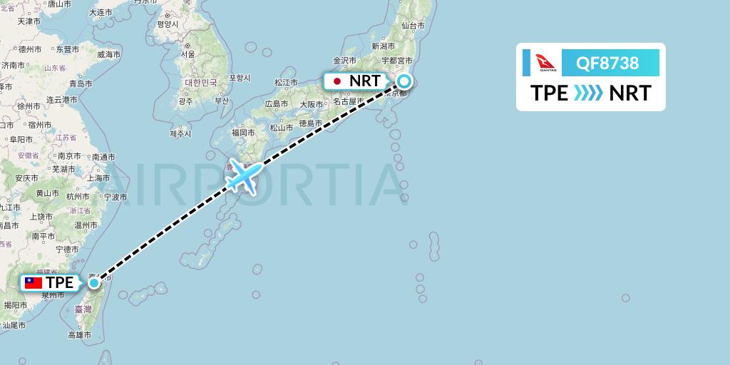 QF8738 Qantas Flight Map: Taipei to Tokyo