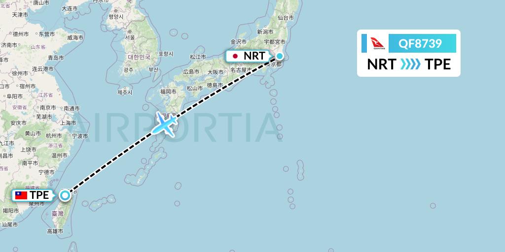 QF8739 Qantas Flight Map: Tokyo to Taipei