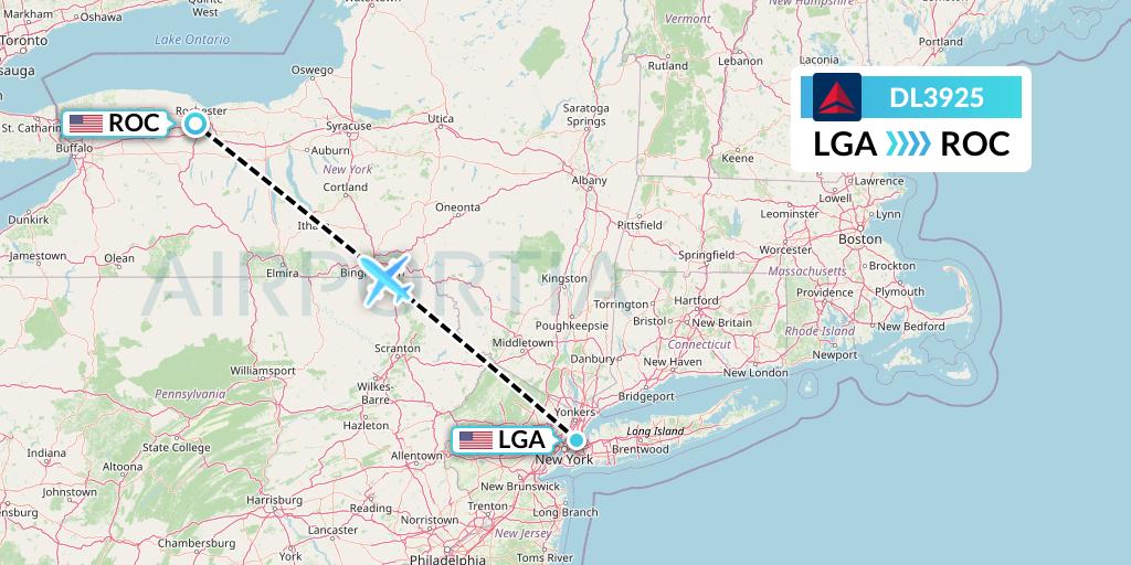 DL3925 Delta Air Lines Flight Map: New York to Rochester