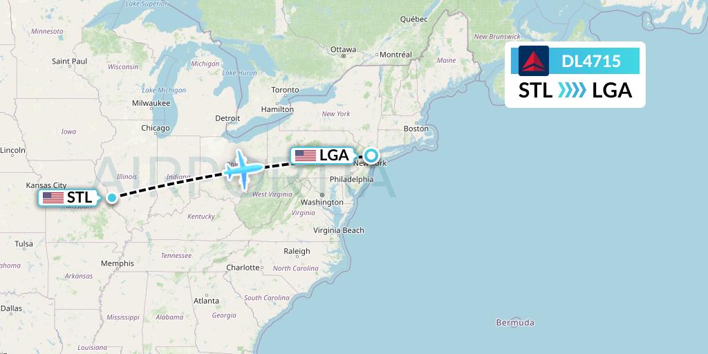 DL4715 Delta Air Lines Flight Map: St. Louis to New York