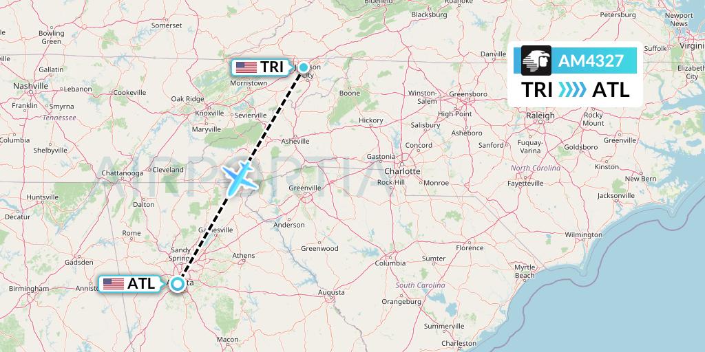 AM4327 Aeromexico Flight Map: Blountville to Atlanta
