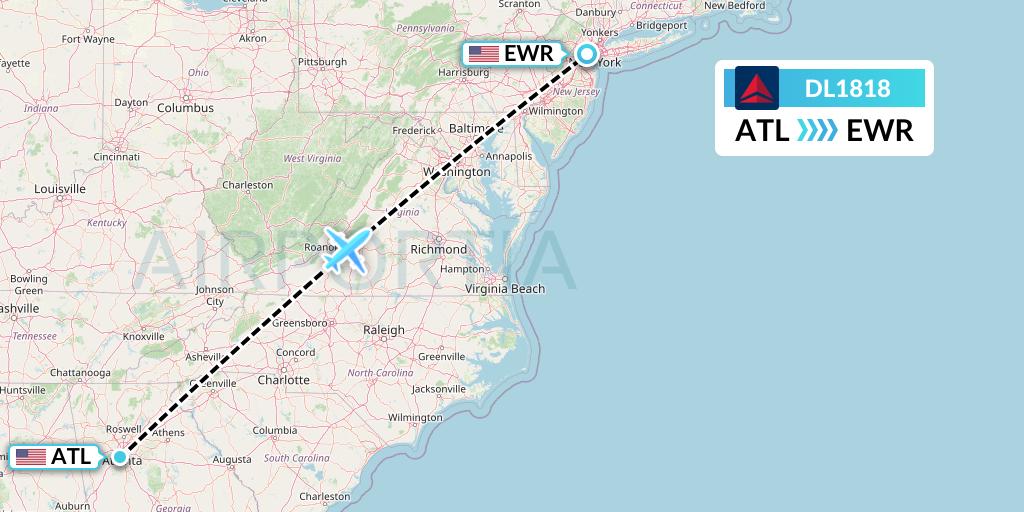 DL1818 Delta Air Lines Flight Map: Atlanta to New York