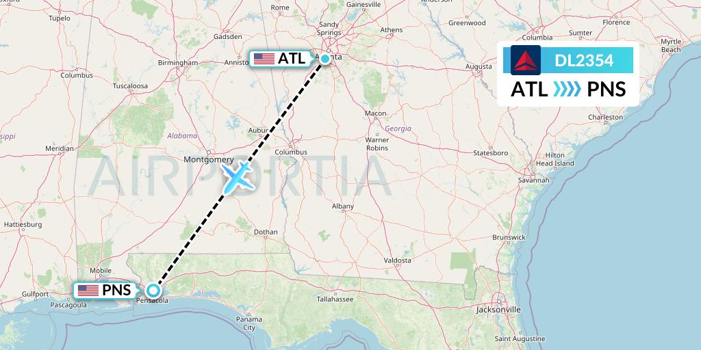 DL2354 Delta Air Lines Flight Map: Atlanta to Pensacola