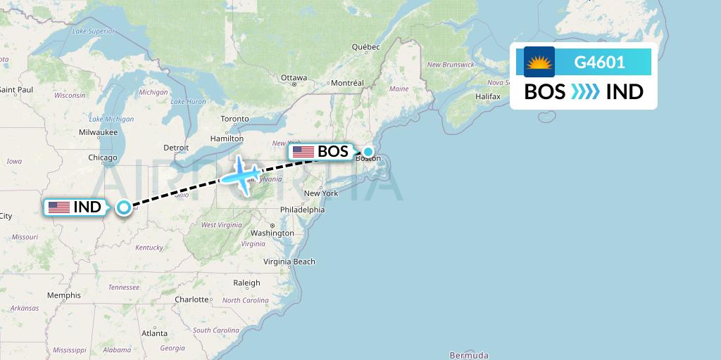 G4601 Allegiant Air Flight Map: Boston to Indianapolis