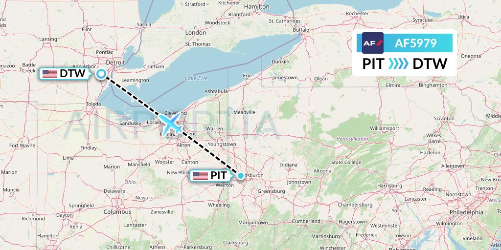 AF5979 Air France Flight Map: Pittsburgh to Detroit