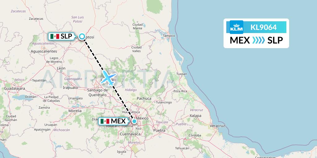 KL9064 KLM Flight Map: Mexico City to San Luis Potosi