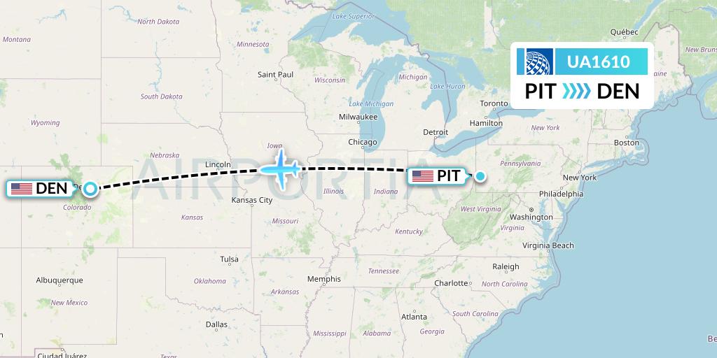 UA1610 United Airlines Flight Map: Pittsburgh to Denver