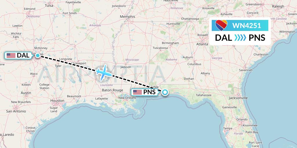 WN4251 Southwest Airlines Flight Map: Dallas to Pensacola