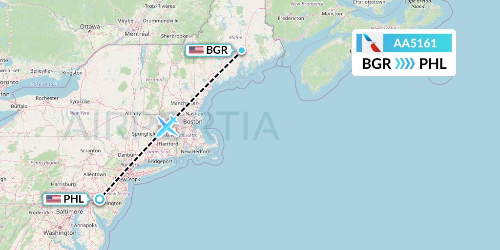 AA5161 American Airlines Flight Map: Bangor to Philadelphia