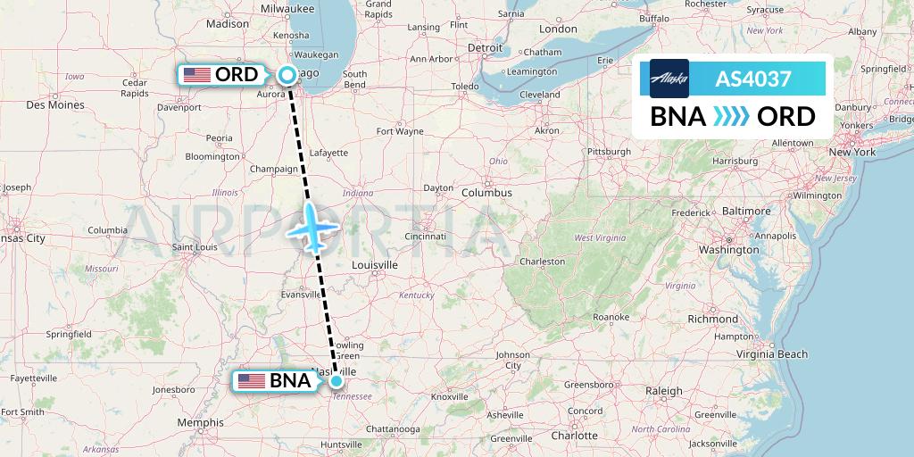 AS4037 Alaska Airlines Flight Map: Nashville to Chicago