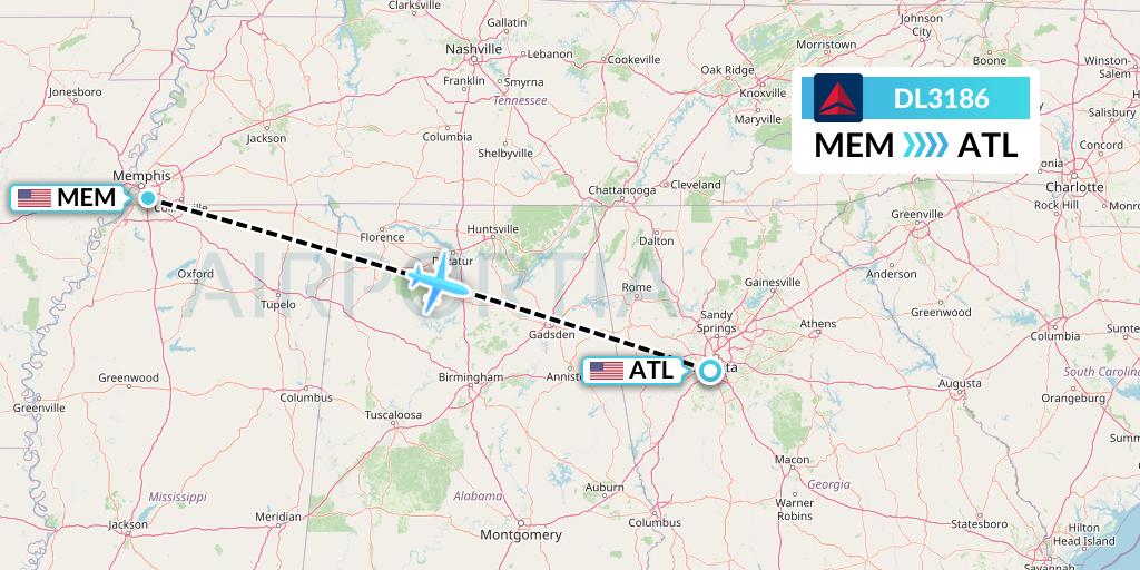 DL3186 Flight Status Delta Air Lines: Memphis to Atlanta (DAL3186)