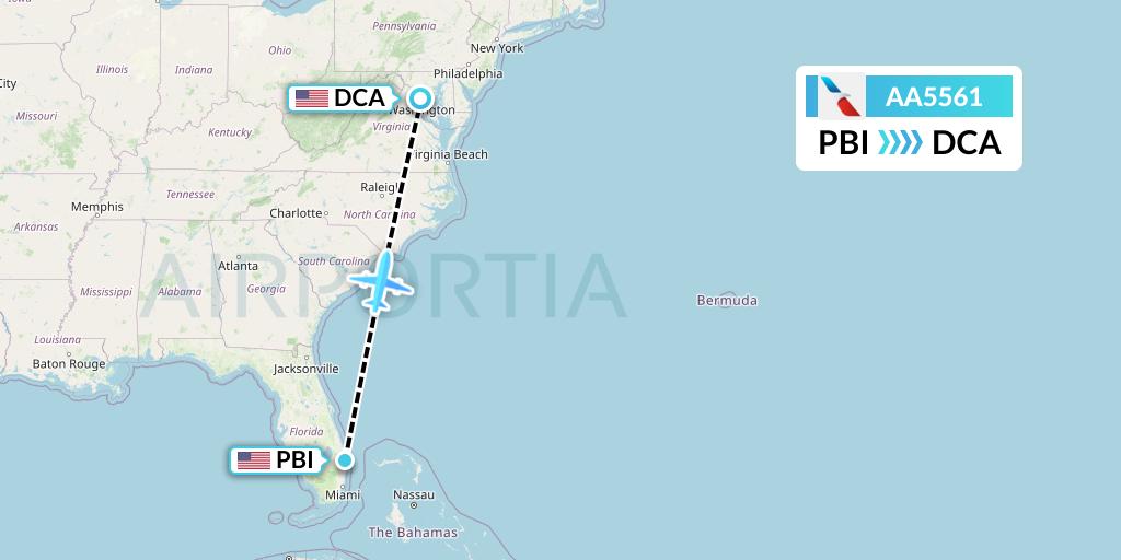 AA5561 American Airlines Flight Map: West Palm Beach to Washington