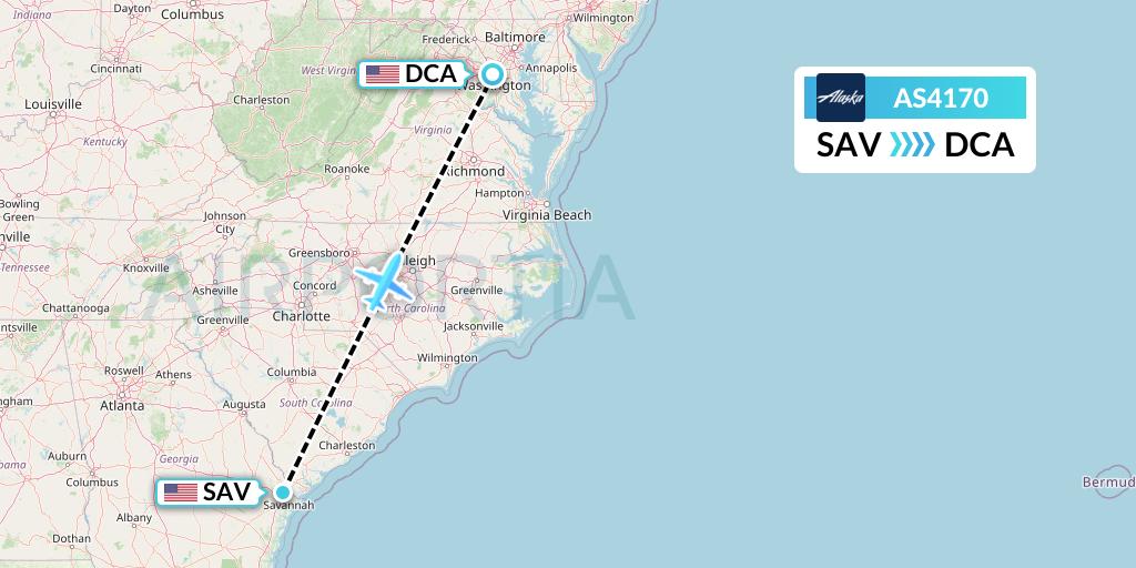 AS4170 Alaska Airlines Flight Map: Savannah to Washington