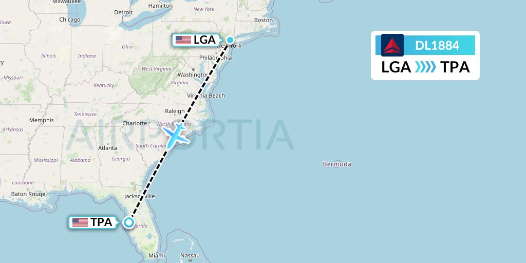 DL1884 Delta Air Lines Flight Map: New York to Tampa