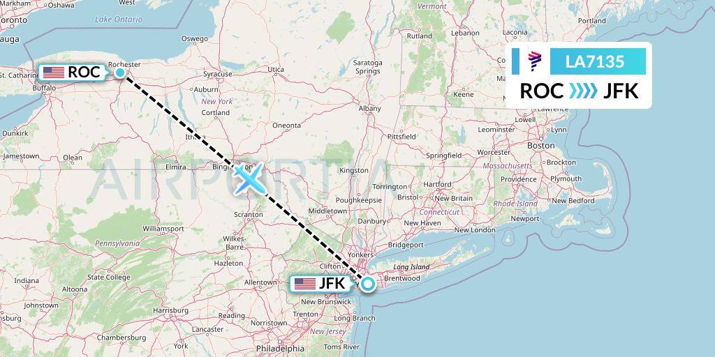 LA7135 LAN Airlines Flight Map: Rochester to New York