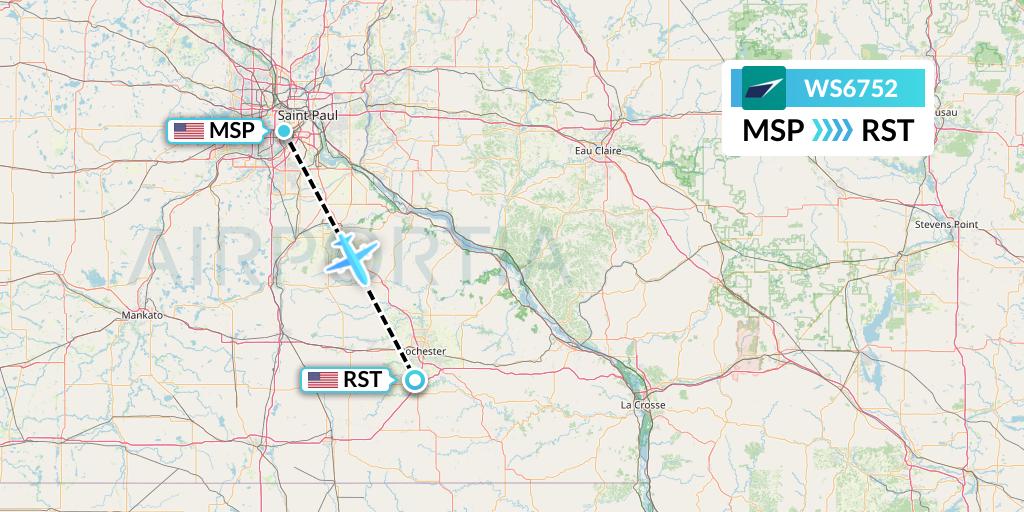 WS6752 WestJet Flight Map: Minneapolis to Rochester