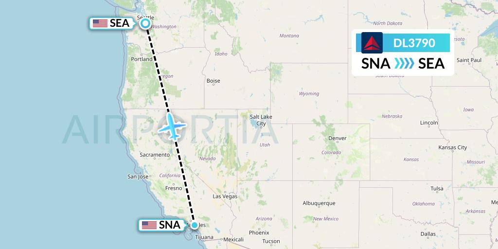 DL3790 Delta Air Lines Flight Map: Orange County to Seattle