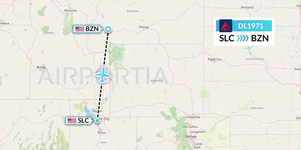 DL1971 Delta Air Lines Flight Map: Salt Lake City to Bozeman