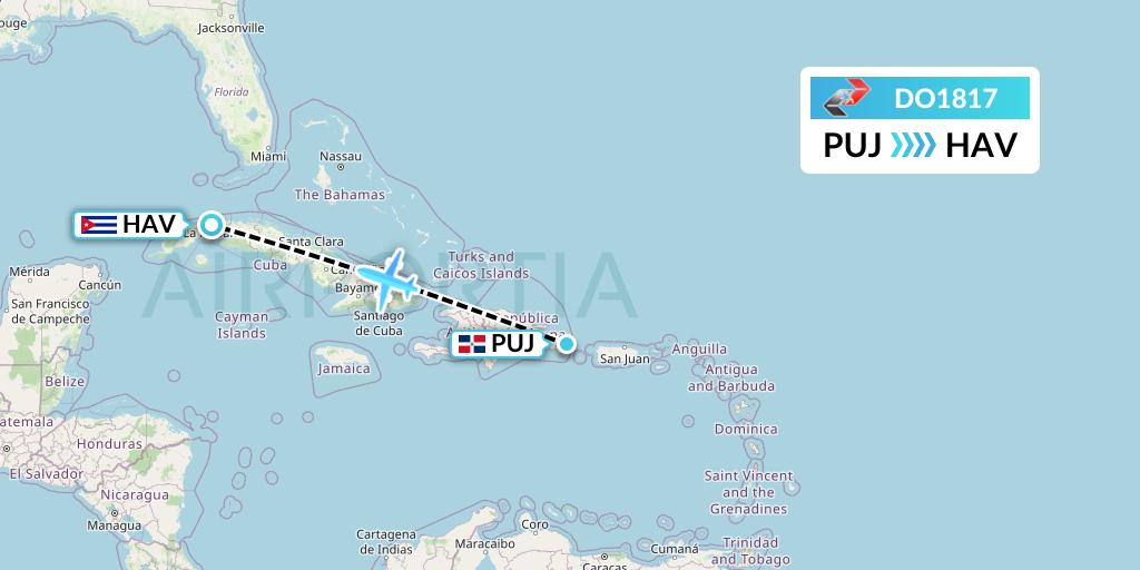 DO1817 Sky High Aviation Flight Map: Punta Cana to Havana