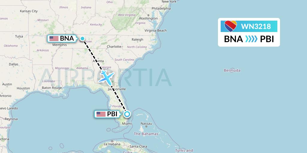 WN3218 Southwest Airlines Flight Map: Nashville to West Palm Beach