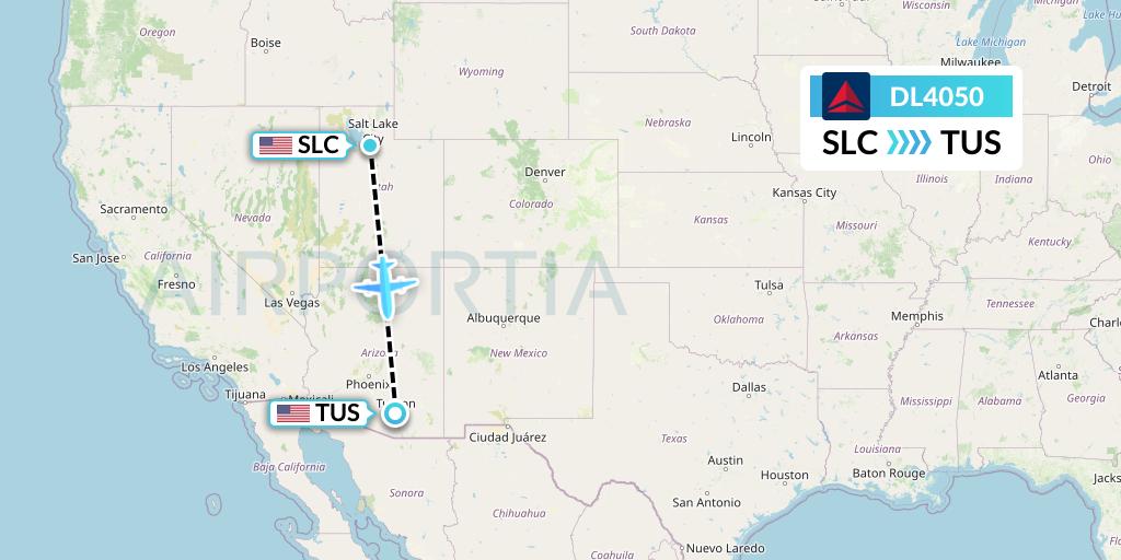 DL4050 Delta Air Lines Flight Map: Salt Lake City to Tucson