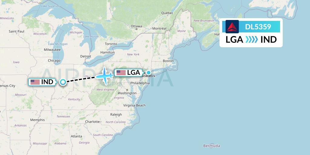 DL5359 Delta Air Lines Flight Map: New York to Indianapolis