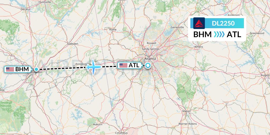 DL2250 Delta Air Lines Flight Map: Birmingham to Atlanta