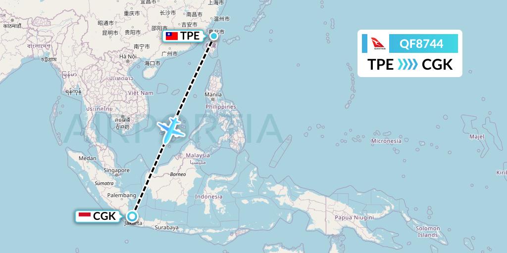 QF8744 Qantas Flight Map: Taipei to Jakarta