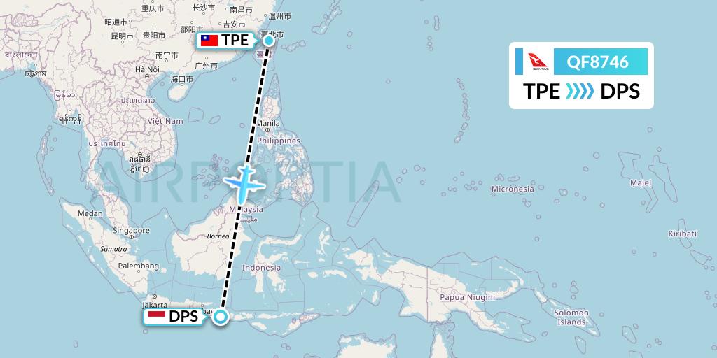 QF8746 Qantas Flight Map: Taipei to Denpasar