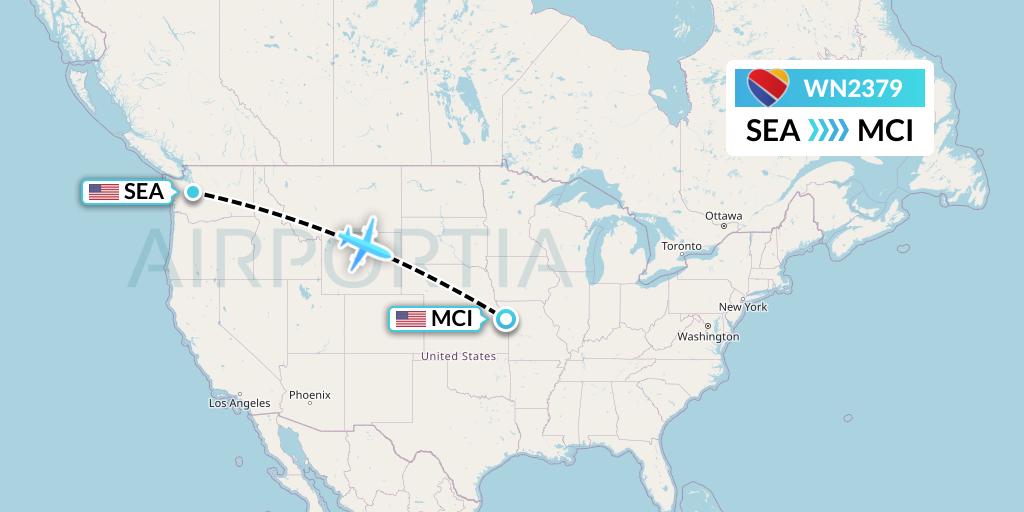 WN2379 Southwest Airlines Flight Map: Seattle to Kansas City