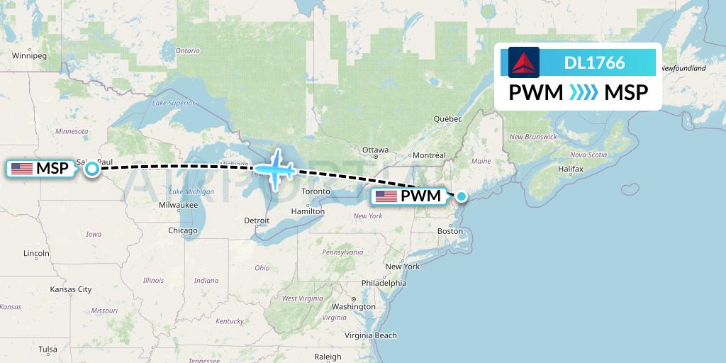 DL1766 Delta Air Lines Flight Map: Portland to Minneapolis