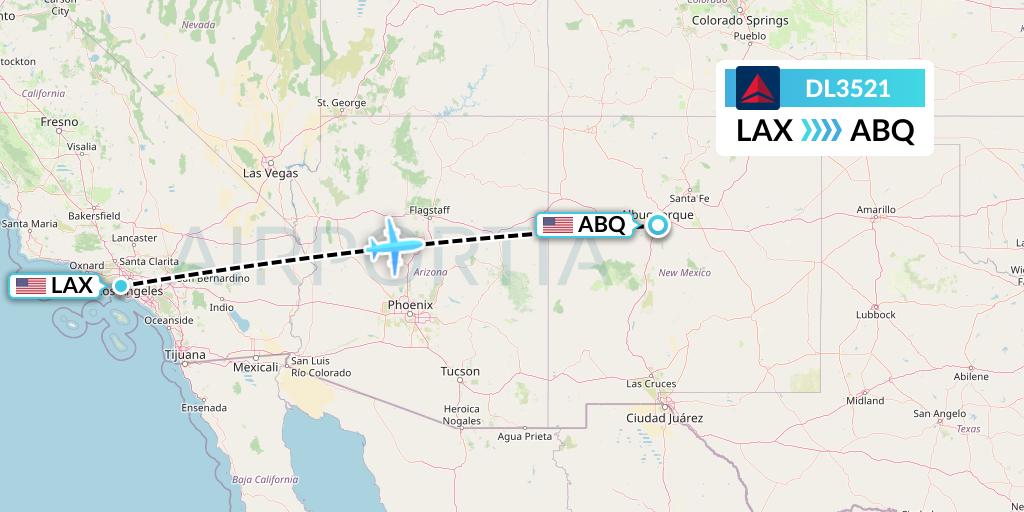 DL3521 Delta Air Lines Flight Map: Los Angeles to Albuquerque