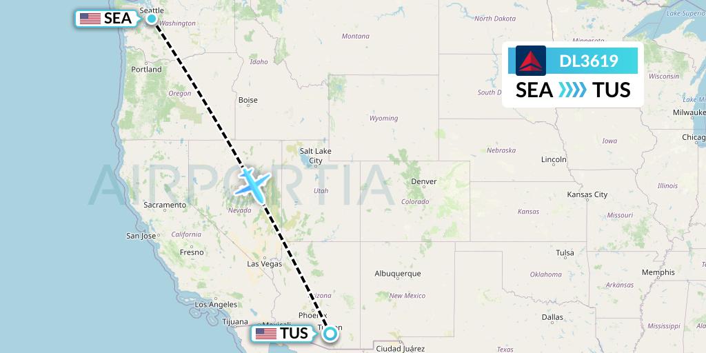 DL3619 Delta Air Lines Flight Map: Seattle to Tucson