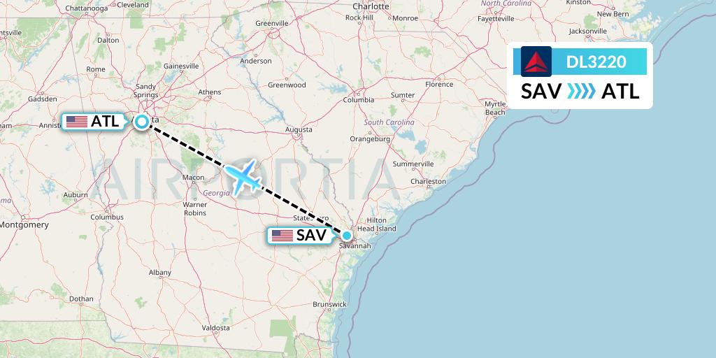 DL3220 Delta Air Lines Flight Map: Savannah to Atlanta