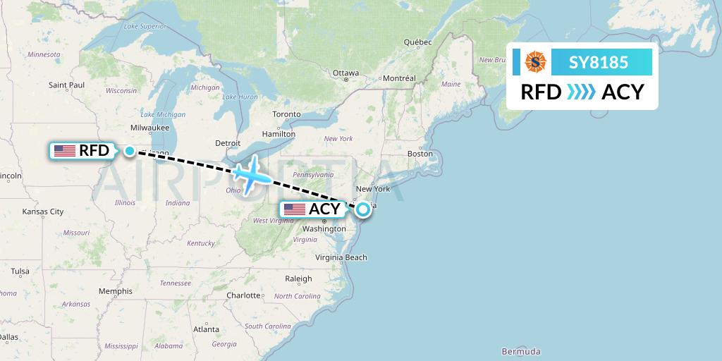 SY8185 Sun Country Airlines Flight Map: Chicago to Atlantic City
