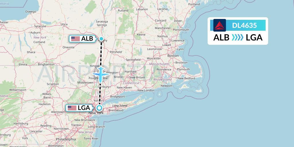 DL4635 Delta Air Lines Flight Map: Albany to New York