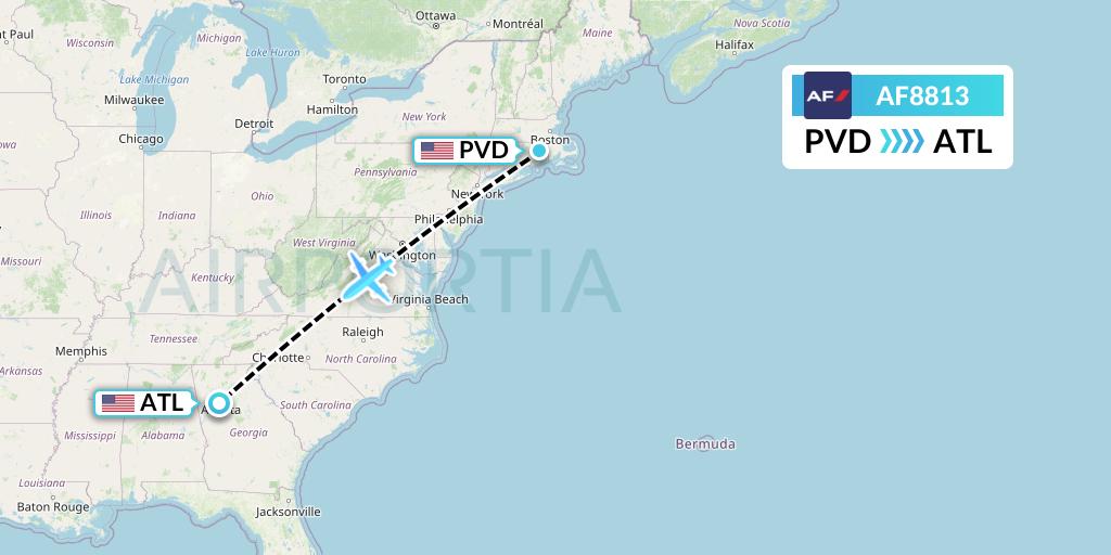 AF8813 Air France Flight Map: Providence to Atlanta