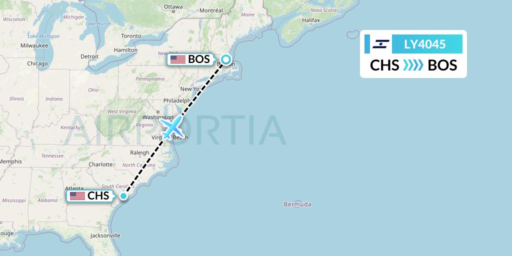 LY4045 El Al Flight Map: Charleston to Boston