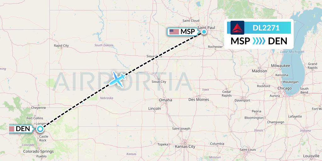 DL2271 Delta Air Lines Flight Map: Minneapolis to Denver