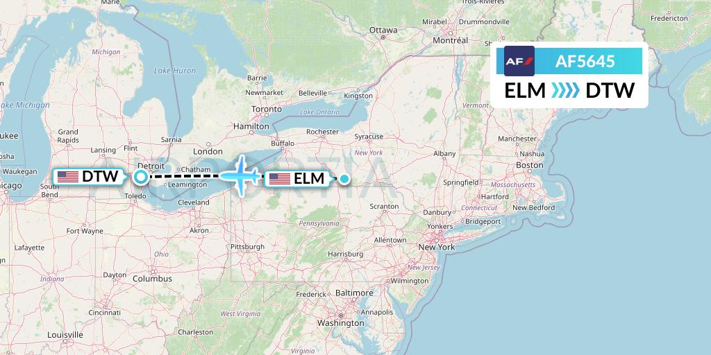 AF5645 Air France Flight Map: Elmira to Detroit