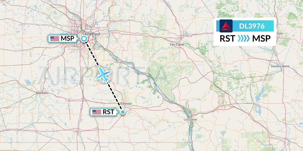 DL3976 Delta Air Lines Flight Map: Rochester to Minneapolis