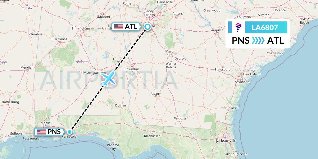 LA6807 LAN Airlines Flight Map: Pensacola to Atlanta