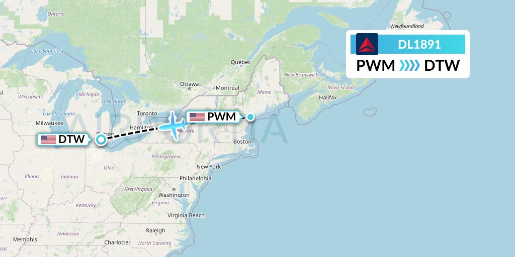 DL1891 Delta Air Lines Flight Map: Portland to Detroit
